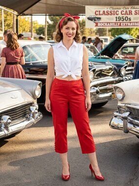 INTRO Love The Fit Womens Capri Pants 8 Red Pull On Stretch